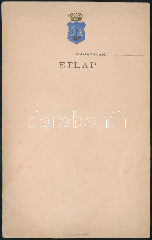 cca 1900 A magaslaki Zichy-vadászkastély (Erdély) kitöltetlen étlapja, Zichy-címeres papíron, 19x12 cm /