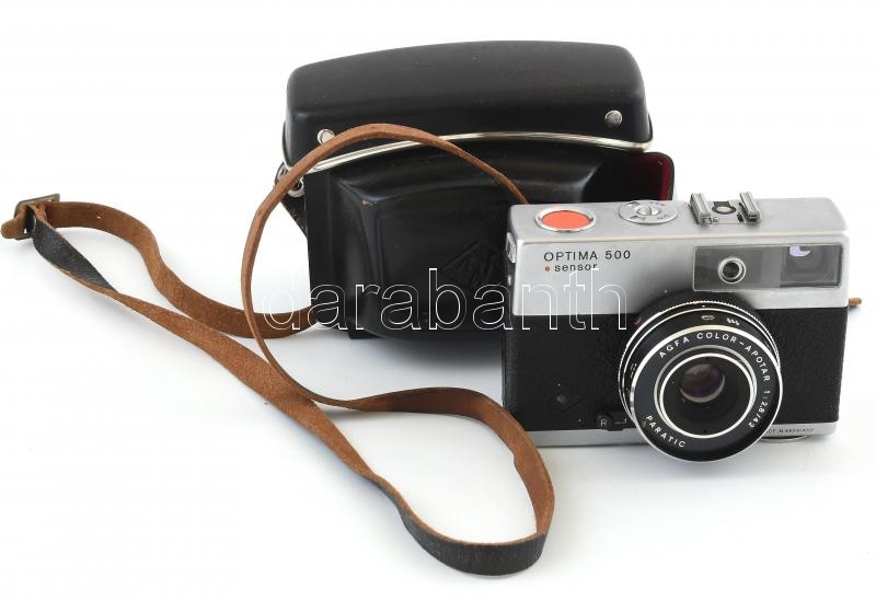 Optima 500 Sensor fényképezőgép Agfa Color-Aportar 1:2,8/4,2 Paratic objektívvel, eredeti bőr tokkal