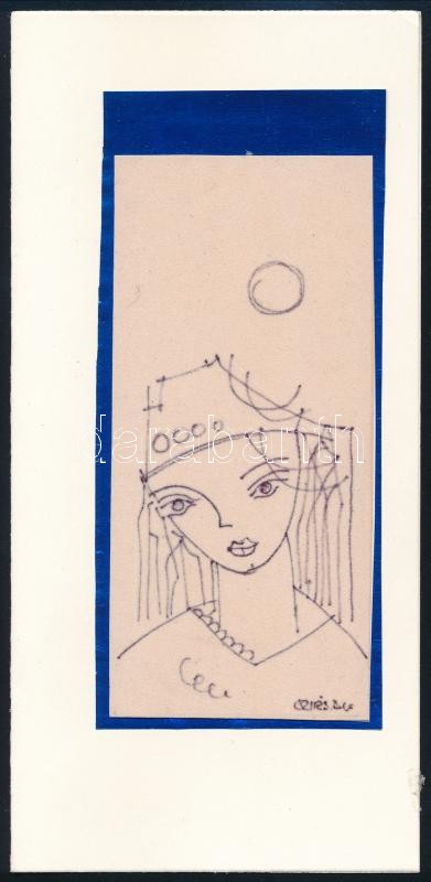 cca 2000 Czirják Sándor (?-): Lányka. Nyomat, papír, jelzett a nyomaton, 13,5×6,5 cm