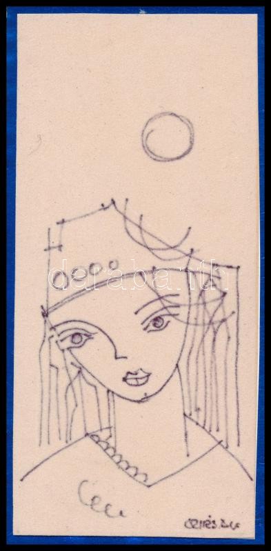 cca 2000 Czirják Sándor (?-): Lányka. Nyomat, papír, jelzett a nyomaton, 13,5×6,5 cm - Image 2