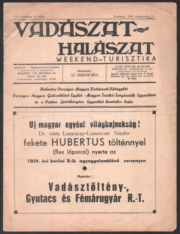 1940-1941 Magyar Vadászújság VIII. évf. 17. és XLI. évf. 24. szám