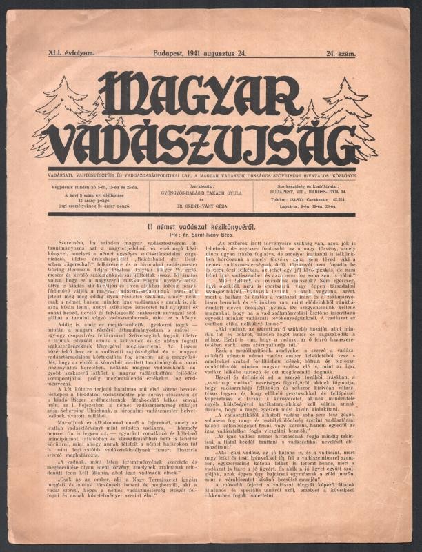 1940-1941 Magyar Vadászújság VIII. évf. 17. és XLI. évf. 24. szám - Image 2