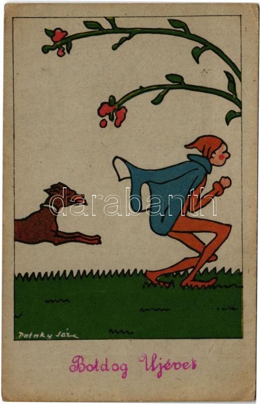 'Boldog Újévet!' Meseországból / Hungarian art postcard with New Year greeting s: Pataky Sára (EK)