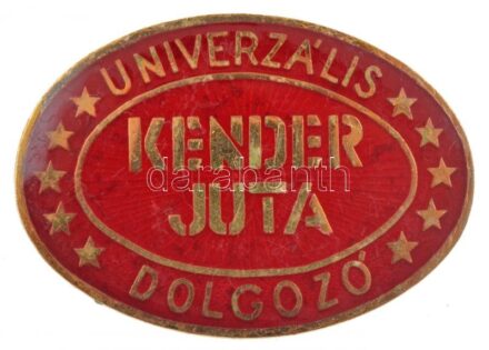 ~1970. 'Univerzális Kender Juta Dolgozó' aranyozott, festett műgyantás jelvény (31x44mm) T:1-