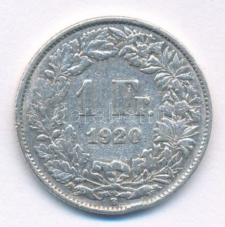 Svájc 1920B 1Fr Ag T:3 patina, nagy ph. Switzerland 1920B 1 Franc Ag C:F patina, big edge error Krause KM#24