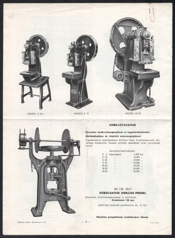 cca 1930 Heivil Szerszámgépgyár Részvénytársaság képes katalógus, 8p - Image 2