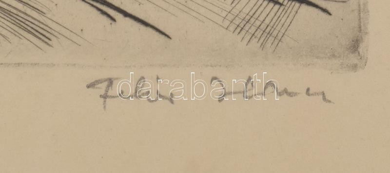 Fehér Ilona (1913-1983): Balaton. Rézkarc, papír, jelzett, kartonra kasírozva, lap teteje kissé foltos, 22,5x30,5 cm - Image 2