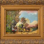 B. Szabó jelzéssel: Táborozók. Olaj, farost, dekoratív fakeretben, 17x22,5 cm
