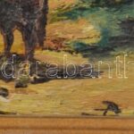 B. Szabó jelzéssel: Táborozók. Olaj, farost, dekoratív fakeretben, 17x22,5 cm - Image 2