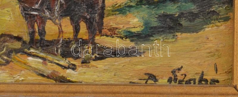 B. Szabó jelzéssel: Táborozók. Olaj, farost, dekoratív fakeretben, 17x22,5 cm - Image 2