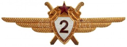 ~1958-1968. Magyar Néphadsereg II. osztályú repülőgépvezető zománcozott, aranyozott bronz kitüntető jelvény (23x66mm) T:1-