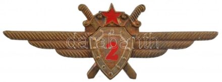 ~1958-1968. Magyar Néphadsereg II. osztályú repülőgépvezető zománcozott csillaggal, csavarosan rögzített festett műgyantás pajzzsal, bronz színű kitüntető jelvény, későbbi adományozás (23x66mm) T:2 kis zománchiba