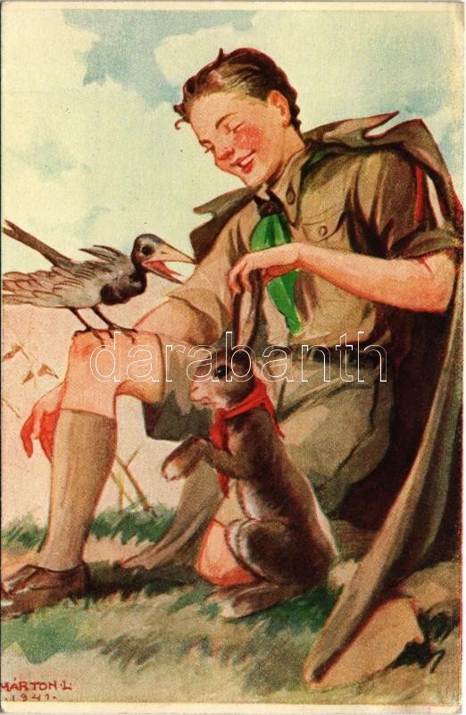 Kiadja a Márton L.-féle Cserkészlevelezőlapok Kiadóhivatala / Hungarian boy scout art postcard s: Márton L.