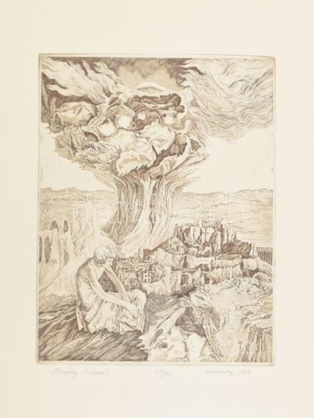 Badacsonyi Sándor (1949-2016): Magány, 1979. Rézkarc, papír, jelzett, számozott (39/50). 27,5x21 cm