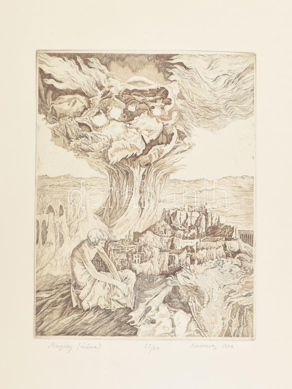 Badacsonyi Sándor (1949-2016): Magány, 1979. Rézkarc, papír, jelzett, számozott (39/50). 27,5x21 cm