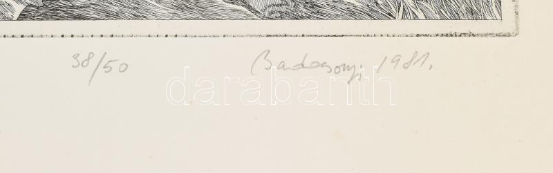 Badacsonyi Sándor (1949-2016): Őszi nap, 1981. Rézkarc, papír, jelzett, számozott (38/50). Lap alja foltos. 29,5x24 cm - Image 2