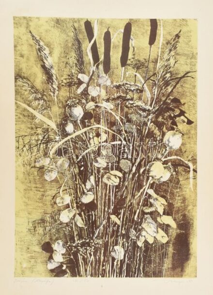 Bálványos Huba (1938-2011): Júdáspénz, 1981. Litográfia, papír. Jelzett. Számozott: 32/50. Lap felső sarkaiban kissé foltos és törésnyomokkal, lapszéli apró szakadásokkal. 56,5x40 cm