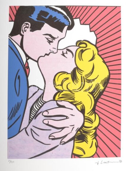Roy Lichtenstein (1923-1997): Kiss. Ofszet litográfia. papír. Sorszámozott, jelzett a nyomaton 23/150 Styria Studio tanusítvánnyal. 35x50 cm, Képméret 31x23 cm
