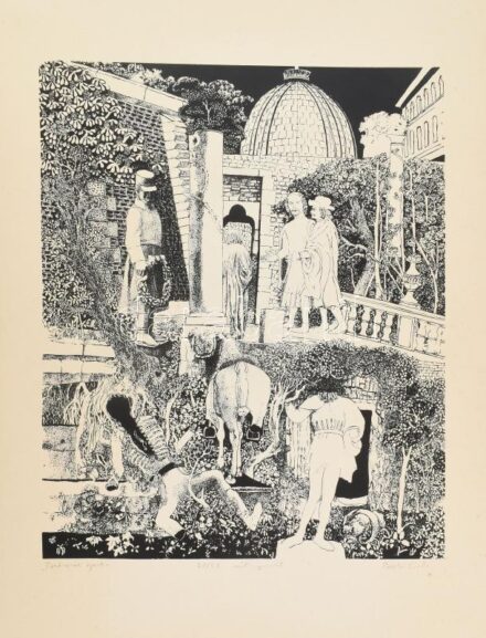 Berki Viola (1932-2001): Budavári éjszaka. Szitanyomat, papír. Jelzett. Számozott: 20/50. Lapszéli szakadásokkal. 48x39 cm