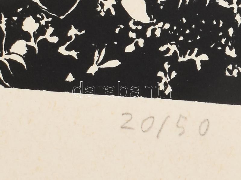 Berki Viola (1932-2001): Budavári éjszaka. Szitanyomat, papír. Jelzett. Számozott: 20/50. Lapszéli szakadásokkal. 48x39 cm - Image 2