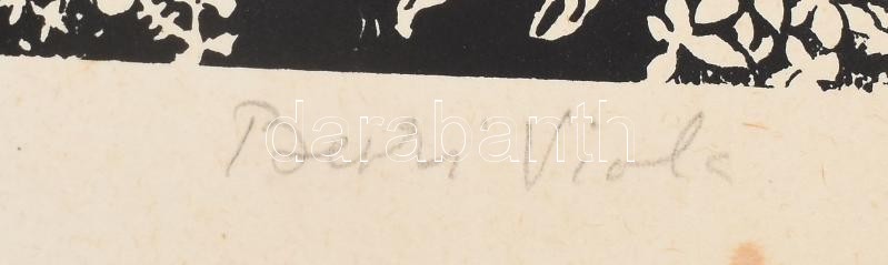 Berki Viola (1932-2001): Budavári éjszaka. Szitanyomat, papír. Jelzett. Számozott: 20/50. Lapszéli szakadásokkal. 48x39 cm - Image 3