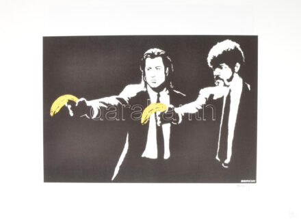 Banksy: Pulp fiction. Ofszet litográfia, papír, jelzett a nyomaton, 'POW Printmaking' szárazpecséttel Grafiart - Aviomar UK. tanúsítvánnyal Számozott: 117/150. Lapméret:70x50 cm, / Numbered, marked
