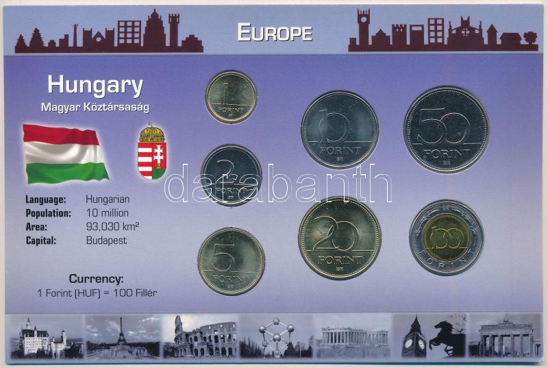 1996-2007. 1Ft-100Ft (7xklf) forgalmi összeállítás 'Europe, Hungary' kartonlapon T:1,1-