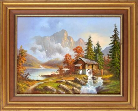 Czinege Zsolt (1964-): Hegyi vízimalom. Olaj, vászon, jelzett. Dekoratív fakeretben. 45x60 cm