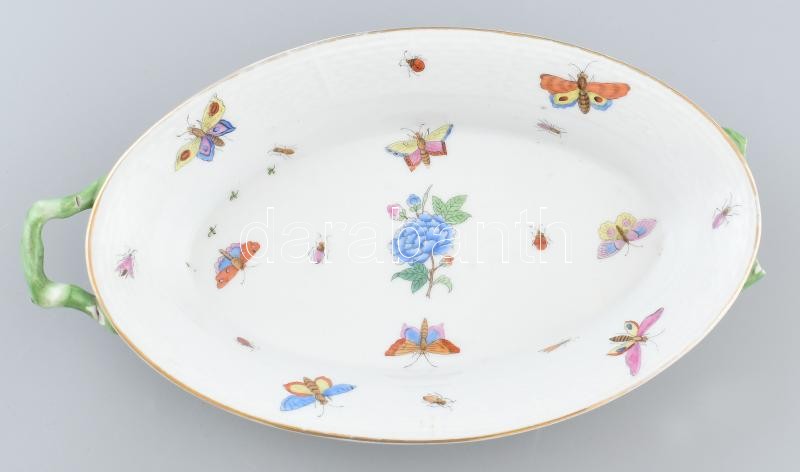 Herendi Viktória mintás tál, sérült, ragasztott, kopott, jelzett, h: 30 cm