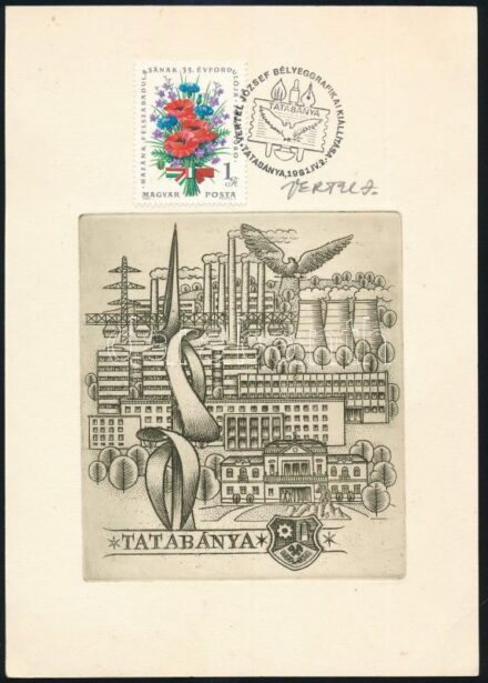 Vertel József (1922-1993): Tatabánya, rézkarc, papír, jelzett, 11,5×10 cm