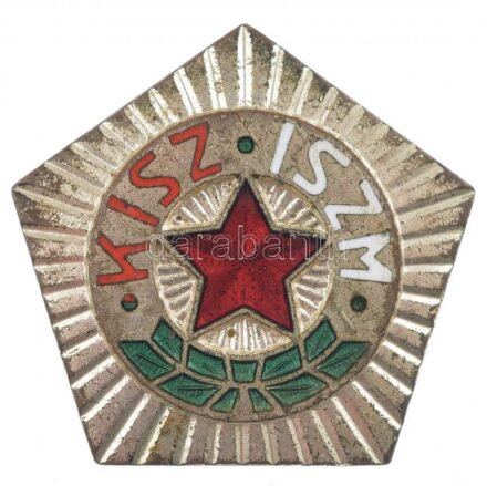 ~1960. 'KISZ-ISZM' Magyar Néphadsereg ezüst fokozatú, részben zománcozott jelvénye (24x25mm) T:2
