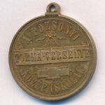 ~1900. 'A Pozsonyi Közép Iskolák Torna-versenye' kétoldalas, aranyozott bronzérem füllel. Szign.: Adler Pozsony (30mm) T:1-,2 kopott aranyozás HP 600