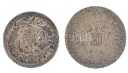 Vegyes: Ausztria 18??. 20kr Ag 'Ferenc József' + Holland Kelet-India 1917. 1/4G Ag T:2-3 Mixed: Austria 18??. 20 Kreuzer Ag 'Franz Joseph' + Netherlands East Indies 1917. 1/4 Gulden Ag C:VF-F