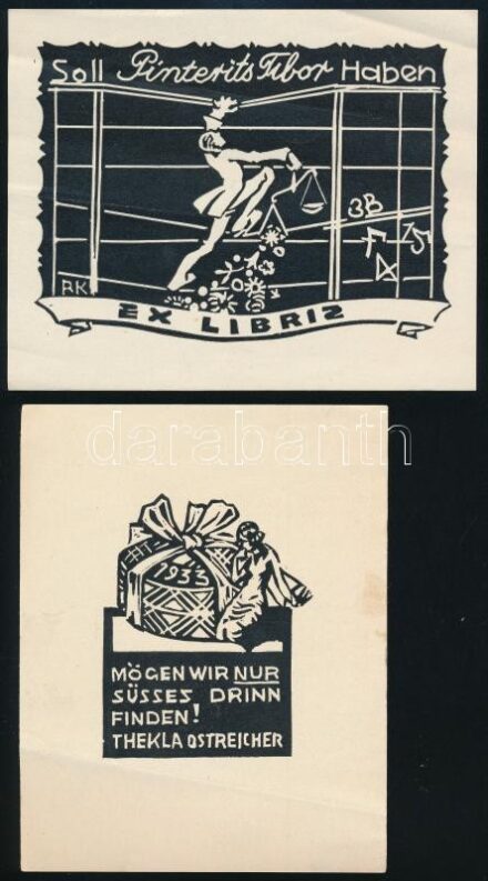 Révész Kornél (1885-1944): 4 db ex libris, vegyes technika, papír, jelzéssel és jelzés nélkül