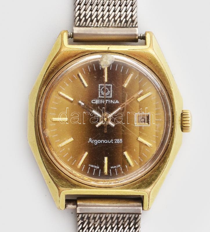 CERTINA Argonaut 285. 17-361, mechanikus, női karóra, pótolt szíjjal, nem működik, sérült, d: 28 mm
