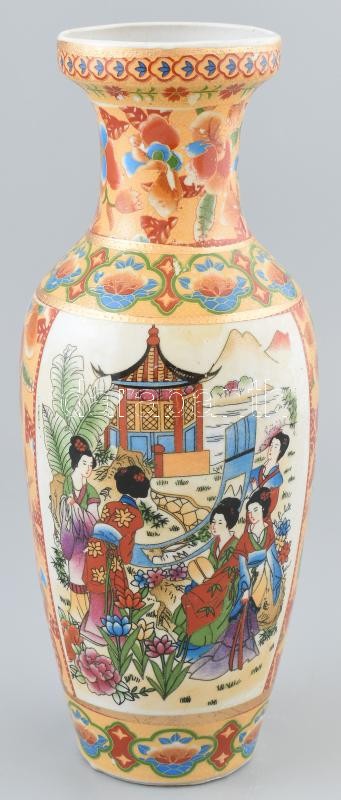 Kínai váza, jelzés nélkül, matricás, kopásnyomokkal, m: 30 cm