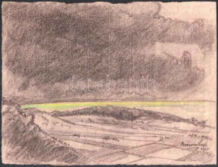 Brenner László (1897-): Viharos táj. Vegyes technika, papír, jelzett, 21,5x28 cm