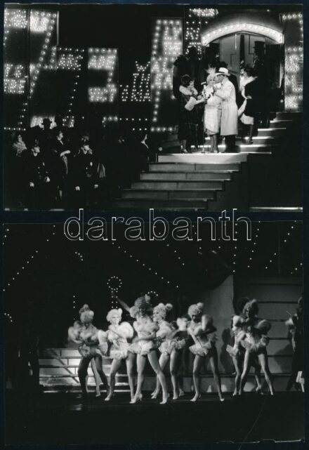 1989 '89 Tavaszi Fesztivál - Éneke az esőben, Operett Színház előadásának fotói, 6 db, feliratozva, pecséttel jelzettek (Müller László Fotó), 13x18 cm és 12x12 cm közötti méretben