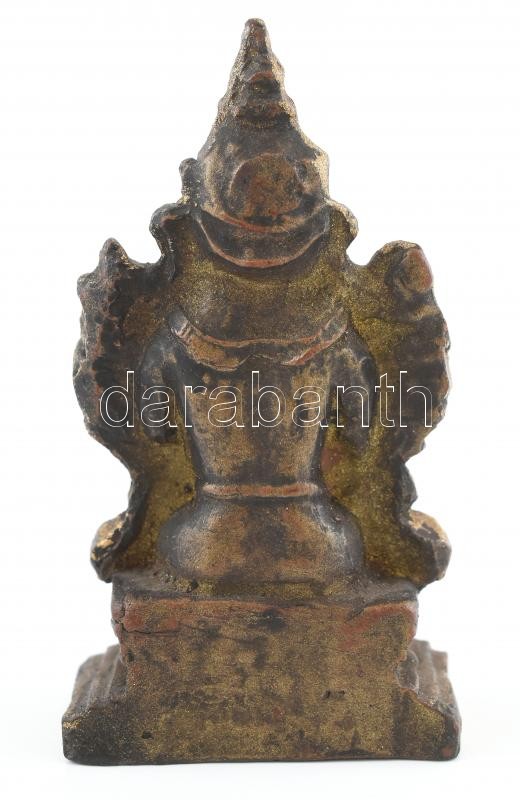 Tibeti buddhista Maitréja istenség, aranyozott cserép, talapzatában eredeti imatekercs, m: 7,5 cm - Image 3