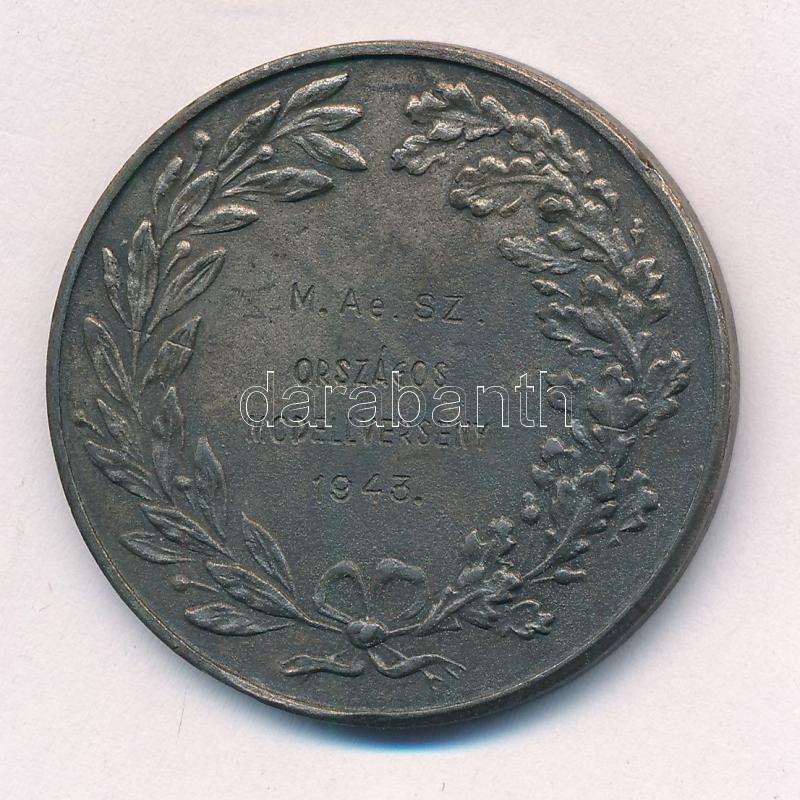 1943. 'M. Ae. SZ. (Magyar Aero Szövetség) Országos Modellverseny 1943' kétoldalas, ezüstözött bronz díjérem (40mm) T:2