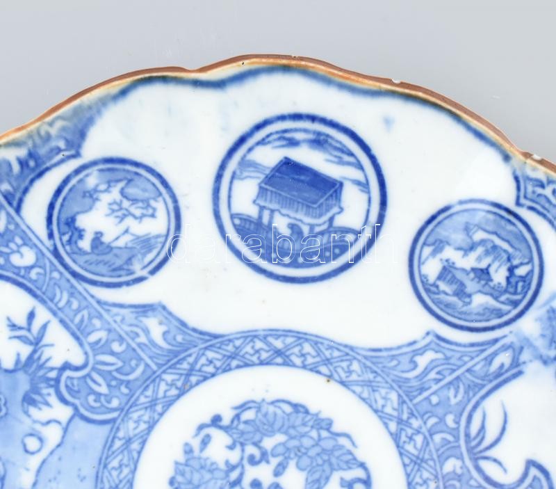Kínai porcelán tányér, máz alatti kék festéssel, jelzés nélkül, peremén kisebb sérülések, d: 21 cm - Image 2