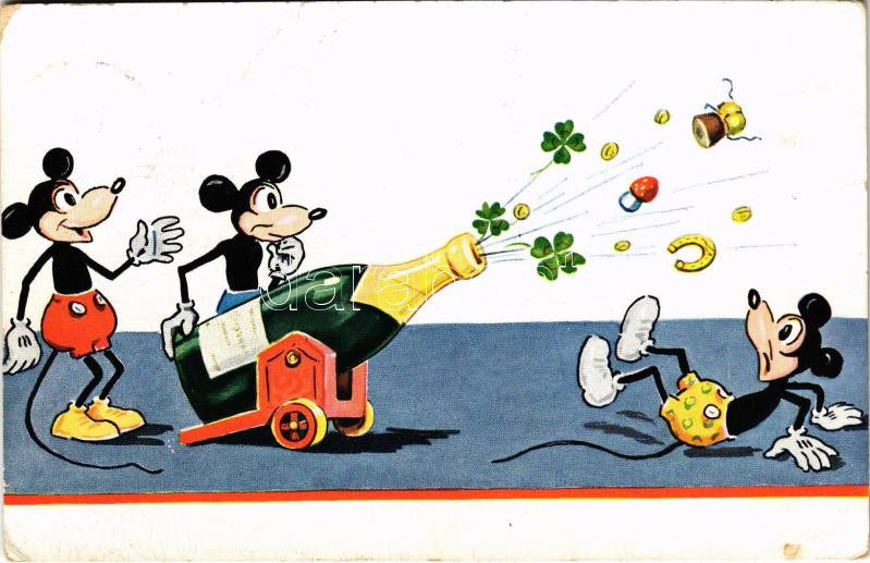 1933 Disney art postcard, Mickey Mouse New Year greeting with champagne. WSSB. 8969. (EK)