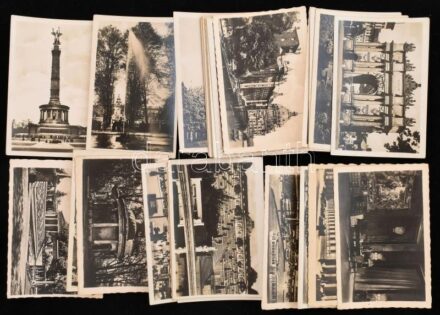 cca 1930-1940 Berlin és Potsdam látványosságai a Harmadik Birodalom idejéből (köztük Hitler dolgozószobája), 27 db a hátoldalon feliratozott fotó, 9x6 cm / Sights of Berlin and Potsdam from the time of the Third Reich (including