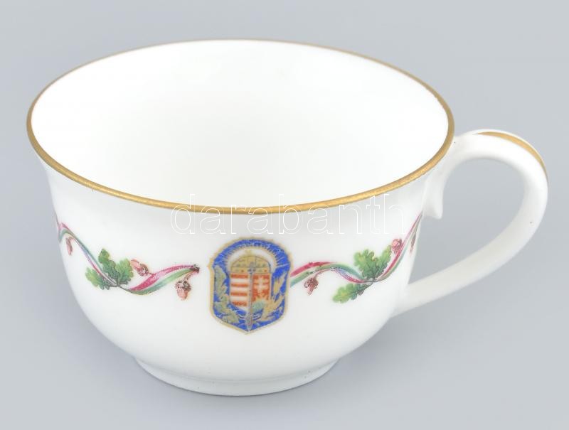 Zsolnay porcelán Vitézi Rend címeres mokkás csésze és alj, matricás, jelzett, kopásnyomokkal - Image 4