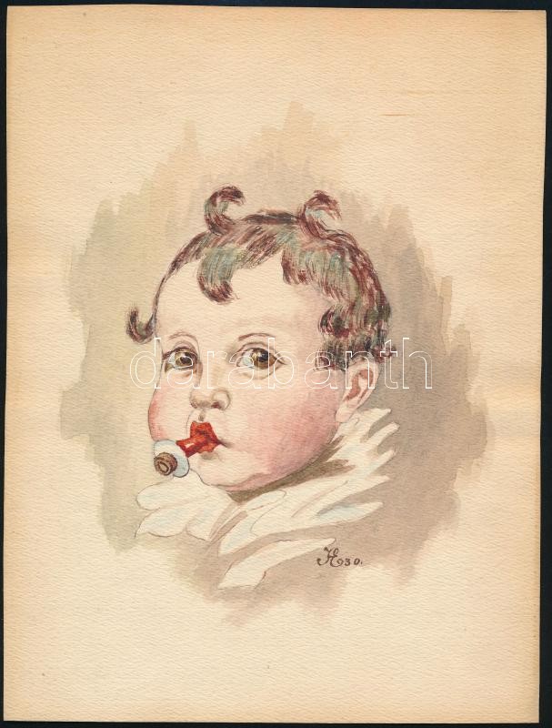 Olvashatatlan jelzéssel: Kisbaba cumival, 1930. Akvarell, papír. 22,5x18 cm