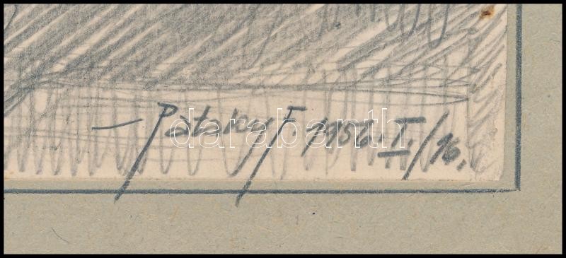Pataky Ferenc (1897-1962): Rajzoló lány, 1956. Ceruza, papír. Papírra ragasztva. 24x17 cm - Image 2