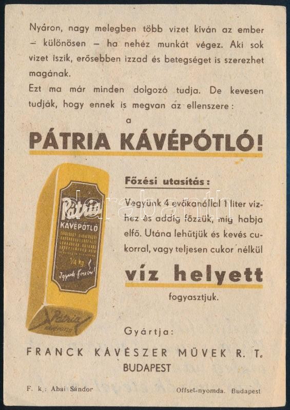 cca 1930 Pátria kávépótló reklámlap 10x14 cm - Image 2