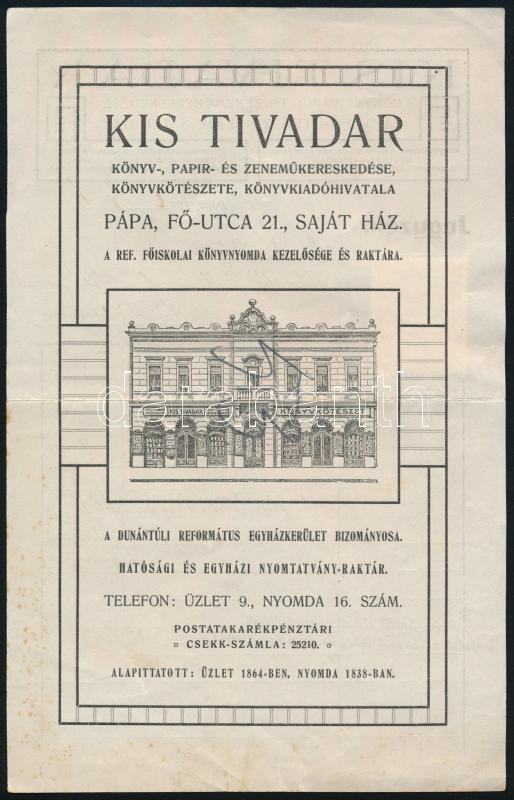 1916 Pápa. Kis Tivadar könyv. papír és zeneműkereskedés grafikus számla - Image 2