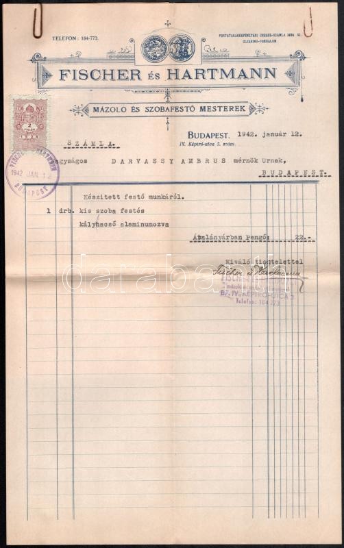 1942 Fischer és Hartmann szobafestők fejléces számla