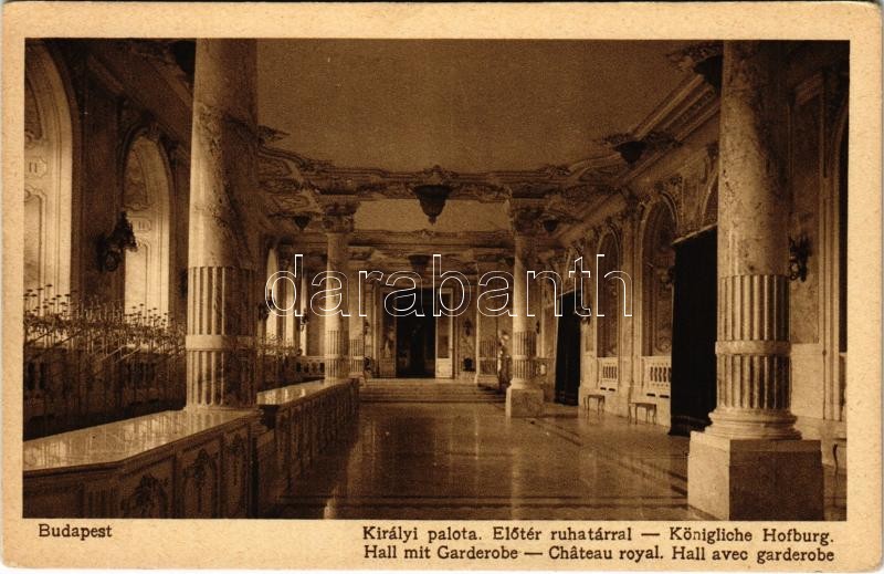 Budapest I. Királyi várpalota, előtér a ruhatárral. Rigler r.-t. 82. sz. (EK)